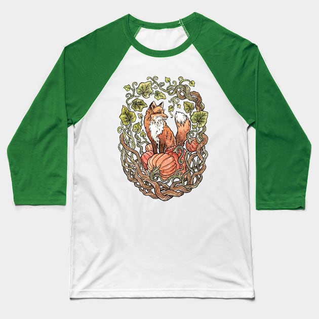 Autumn Fox | Watercolor Pumpkin Patch Garden Baseball T-Shirt by OMEGAFAUNA